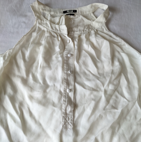Theory 100% Silk Halter Top Half Button Down Creamy White Small Relaxed Fit - Picture 2 of 12